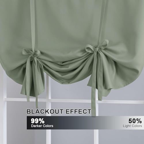 Blackout Tie Up Curtain Thermal Insulated Window Shade Light Blocking Balloon Roman Shade Bathroom Adjustable Rod Pocket Panel for Small Window,42" Wide by 63" Long,Cyan - view 3
