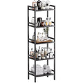 5 Tier Narrow Bookshelf, Bamboo Bookcase, Slim Tall Storage Rack Free Standing Shelving Unit with Adjustable Shelves for Living Room Bedroom Bathroom, Black
