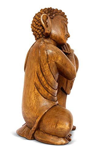 16" Wooden Serene Sleeping Buddha Statue Hand Carved Sculpture Handmade Figurine Decorative Home Decor Accent Handcrafted Art Traditional Modern Decoration (Large) - view 5