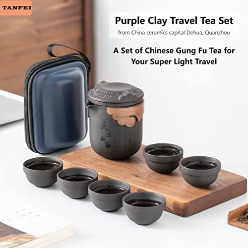 Travel Tea Sets with Tea Infuser Chinese Gung Fu Teapot, Handmade Purple Clay Teapot, Travel Tea Set for Outdoor Home CampingOffice - view 3