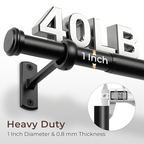 1” Heavy Duty Adjustable Curtain Rod, 72-144 inch, Black - view 3