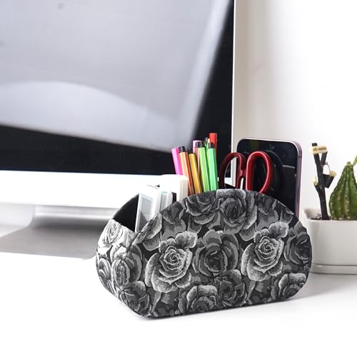Remote Control Holder, PU Leather Remote Caddy Desktop Organizer with 5 Spacious Compartments for TV Remotes/Media Controllers/Office Supplies (1-3D Black Grey - view 6