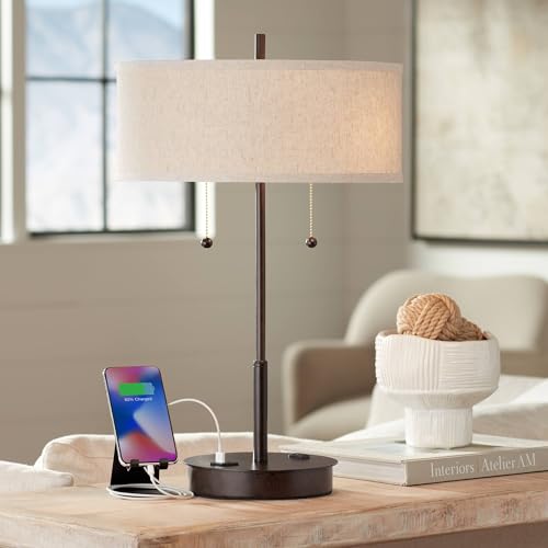 Nikola 23 1/2" High Table Lamp USB and Outlet Bronze Brown Modern - view 2