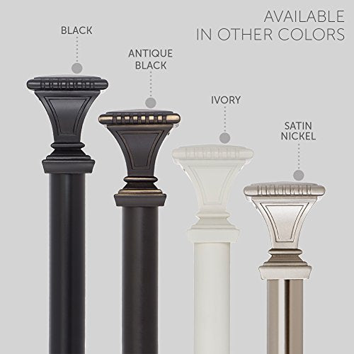 Decorative Window Curtain Rod - Carved Square Finials, 1 1/8 in Rod, 48 to 86 in. Satin Nickel - view 4