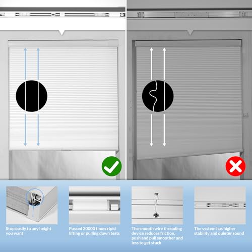 No Drill Blinds for Windows Blackout Cellular Shades Cordless No Tools Honeycomb Blinds Pull Down Easy Install for Home and Office, Beige - view 3