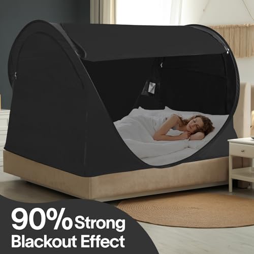 Privacy Pop Up Bed Tent for Twin Bed, Easy Setup Blackout and Breathable Mesh Bed Canopy Lightweight Portable Sleep Pod with Carry Bag Dream Tent for Indoor Outdoor Use- Twin/Black - view 2