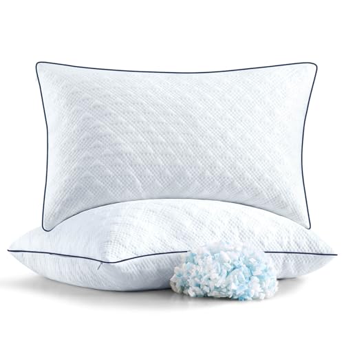 Cooling Bed Pillows Standard Size Set of 2 for Sleeping, Adjustable Shredded Memory Foam Pillows for Side Back Stomach Sleepers - Luxury Gel Pillows hotel pillows with Washable Removable Cover