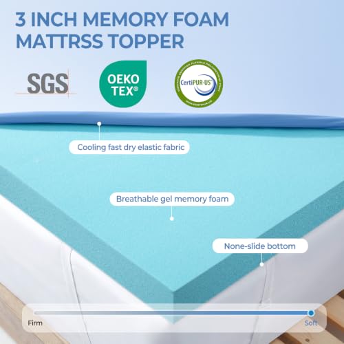 3 Inch Memory Foam Mattress Topper with Cool Nylon-Spandex Cover - view 4