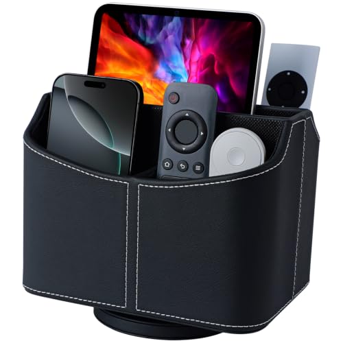 Remote Control Holder, Spinning Desk Organizer, Nightstand Bedside Caddy for TV Remotes/Tablets/Phones/Eyeglasses/Books/Pens - Black