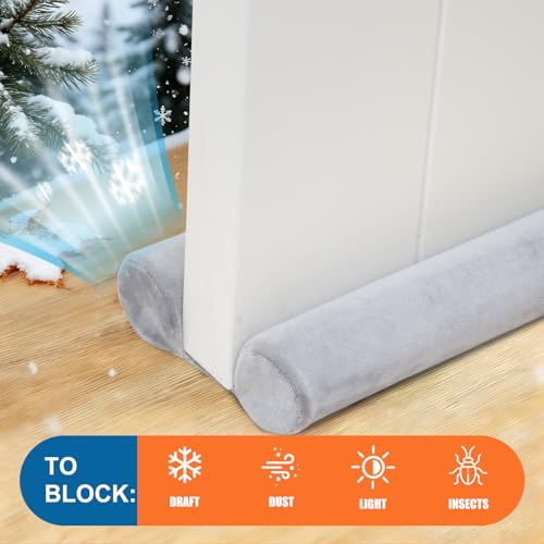 Under Door Draft Stopper 24-30" Adjustable Wind Stopper for Door & Window, Foam Door Sweep Air & Noise Blocker for Bottom of Doors Double Side Seal - Spandex Super Soft Grey - view 4