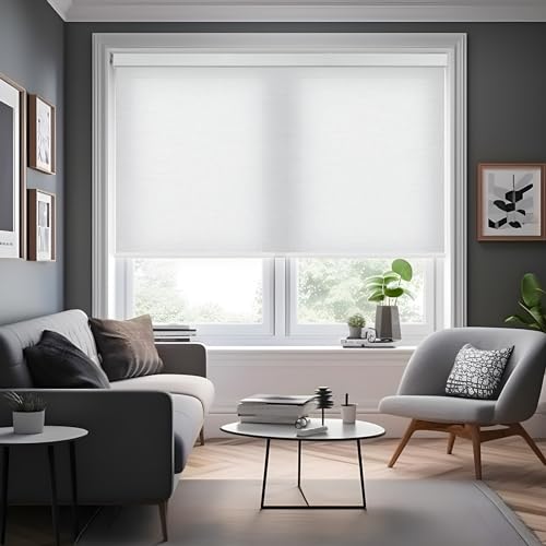 Light Filtering Roller Blinds & Shades Cordless Blinds for Windows with Jacquard Fabric, UV Protection Thermal Insulated Door Blinds, Easy to Install, 33" W x 36" H, White - view 4
