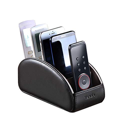 Large PU Leather TV Remote Control Holder Organizer with 5 Compartments