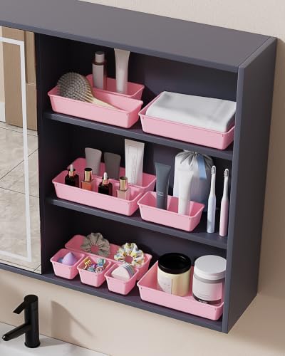 25 PCS Plastic Drawer Organizers Set, 4-Sizes Vanity and Makeup Organizer, Desk and bathroom Drawer Organizer Trays, Organizers and Storage for Makeup, Jewelry, Gadgets, Utensils (Pink) - view 6