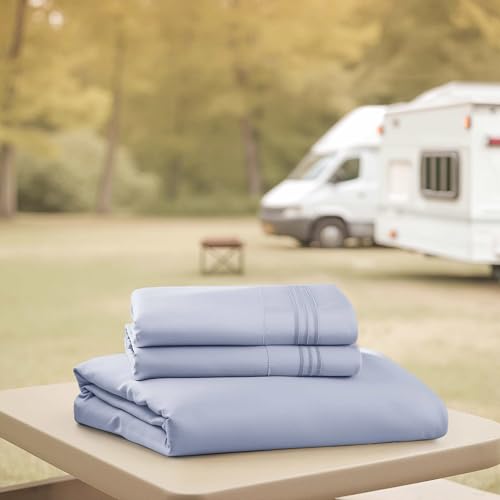 Ice Blue Short Queen Sheets for RV, Hotel Luxury RV Queen Sheets Set, 4 Piece Fitted Bed Sheet Set and Pillowcases, Super Soft, Wrinkle-Free, and Breathable Camper Bedding - view 4