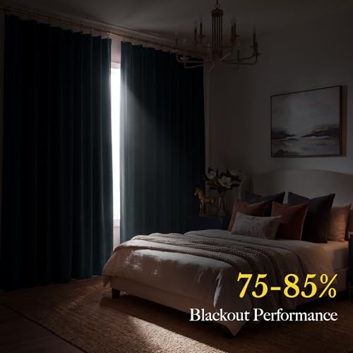 Dusty Blue Velvet Blackout Curtains 84 inches Long for Bedroom - view 6