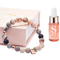 Aromatherapy Bracelet and Lavender Essential Oil Gift Set, Chakra Crystal Beaded Bracelets for Women, Pink Zebra Jasper Love Lock and Lava Diffuser, Self Care Mindfulness Birthday Gifts