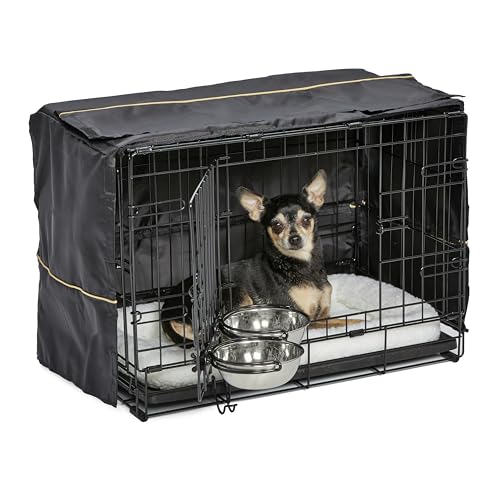 XS Double Door iCrate Starter Kit, 22-inch Dog Crate Bundle for Extra-Small Dogs, Includes Cage, Pet Bed, 2 Bowls and Privacy Cover