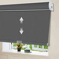 Blackout Cordless Window Roller Shades, Dark Grey Custom Free Stop Window Blinds with Spring Lifting System for Home, Windows, Doors, French Door