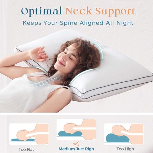 Bed Pillows Queen Size Set of 4, Gusseted Sleeping Pillows for Side, Back, and Stomach Sleepers, Hotel Quality, Oeko-Tex Certified Fluffy Supportive Down Alternative Filling, White, 4 Pack - view 2