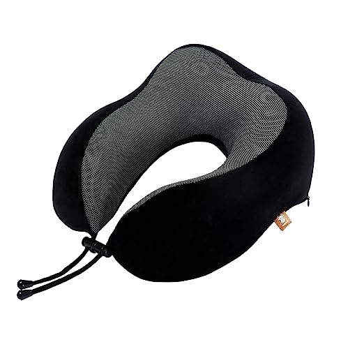Memory Foam Travel Pillow, Neck Pillow with 360-Degree Head Support, Comfortable Ideal for Sleeping on Airplane, Car, Train, Bus and Home Use, Comes with Storage Bag (Black) - view 3