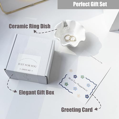 White Flower Jewelry Dish Tray, 3.85″ Lotus Ceramic Ring Holder, Cute Vanity Organizer Nightstand Bathroom Decor, Trinket Plate Dish Christmas Valentine's Mother's Day Birthday Gifts for Women (Plain) - view 4