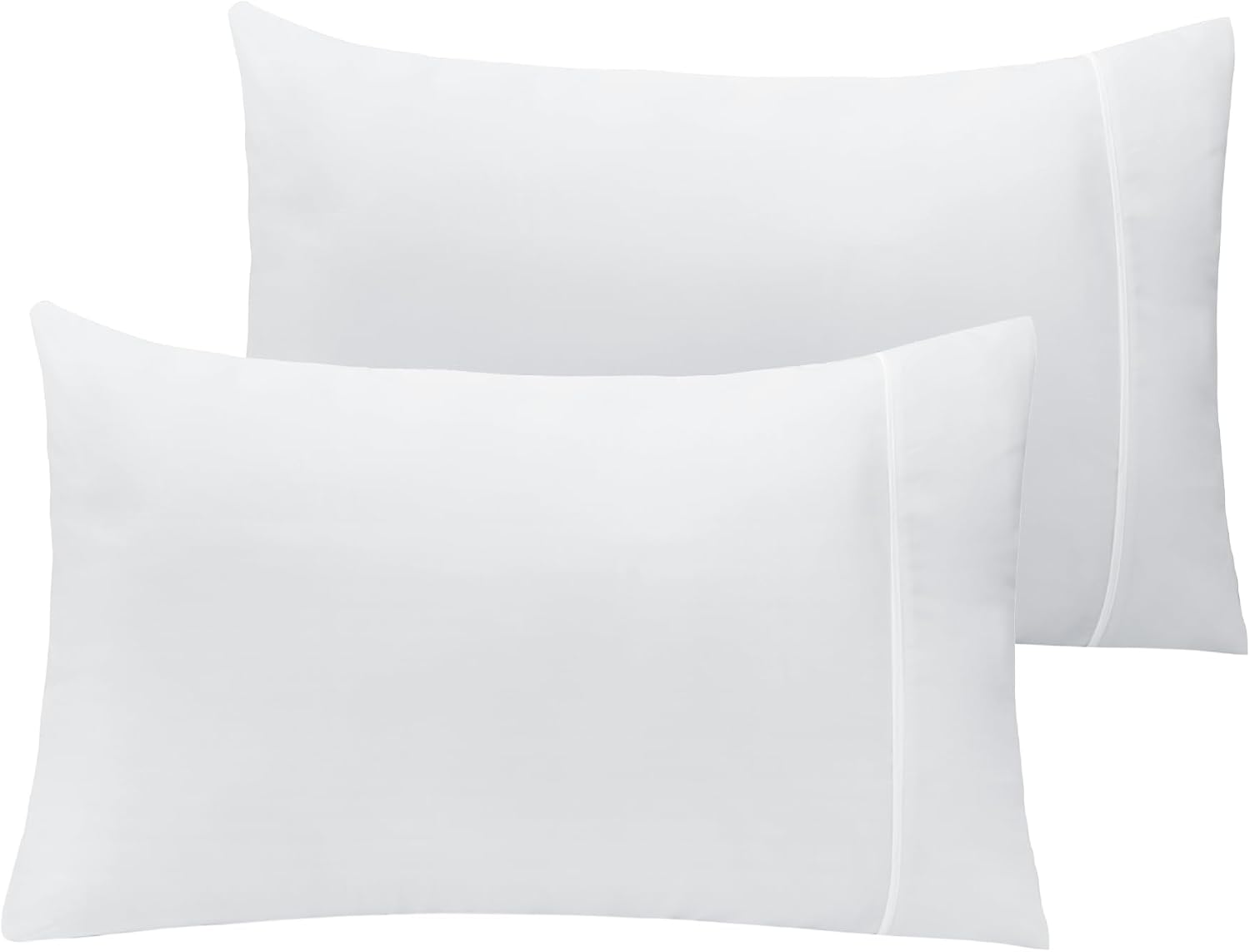 Pillow cases 2 pack - eco friendly wrinkle free cooling pillow cases with satin trim - machine washable hotel bedding silky soft - White Standard/Queen