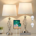 Table Lamp for Bedroom Set of 2 with USB C+A Ports,Modern Night Stand Lamps
