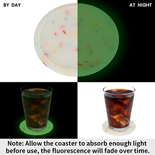 Silicone Coaster with Holder,Cute Drink Coasters for Nightstand,Glow in Dark, Gift Idea, Sprinkle Cup Coasters for Drinks, Desk Coasters in Office, Patio,Rubber Coaster Set, 6 pcs, Clear White - view 4