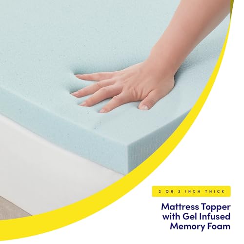 Mattress Topper College Dorm Room Essentials Gel Infused Memory Foam 2 Inch Pad CertiPUR US Certified for College Students Boys and Girls, Twin XL, Blue - view 3
