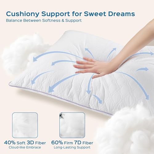 Pillows Standard Set of 4, Bed Pillow for Side, Back, and Stomach Sleepers, Down Alternative Filled Full Size Pillows, Luxury Hotel Quality and Machine Washable, 26" x 17", 4 Pack - view 2