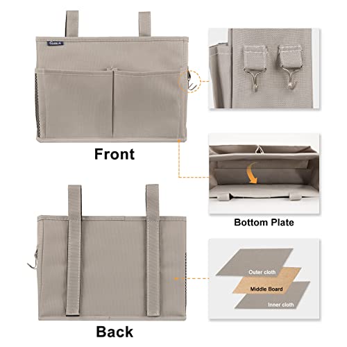 Bedside Caddy Hanging Bed Organizer Storage Bag Pocket for Bunk and Hospital Beds, College Dorm Rooms Baby Bed Rails,Camp 4 Pockets and 2 Hooks (Gray) - view 2