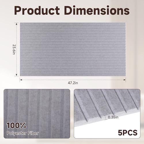 5 Pack Large Acoustic Panels for Wall Sound Proof 47.2 x 23.6 x 0.35 Inch Sound Dampening Panels for Wall Decor Sound Absorbing Polyester Fiber Wall Panel for Bedroom Home Studio Office - view 2