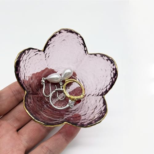 Purple Flower Ring Dish, Small Glass Jewelry Dish Tray, Ring Holder Jewlery Tray Trinket Dish, Bathroom Nightstand Decor Jewelry Bowl Christmas Friendship Birthday Gifts for Women, Soap Dish - view 5