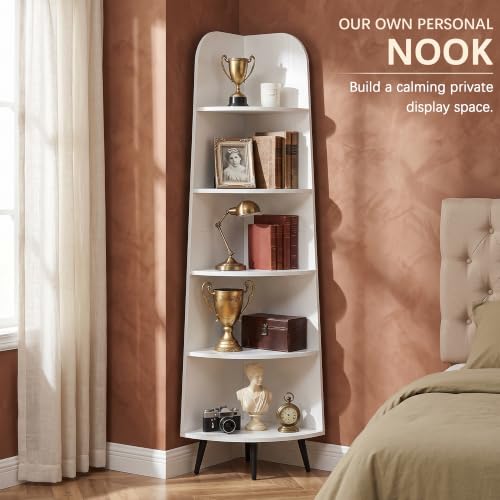5-Tier Curved Corner Shelf, 66.93" Tall Display Rack, White - view 5