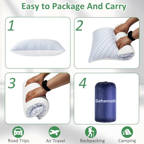 Travel Pillow - Large 2 Pack Compressible Camping Pillow for Sleeping - Shredded Memory Foam with 2 Storage Bags - Supportive for Adults, Kids, Outdoor, Backpacking, Hiking Gear - view 6