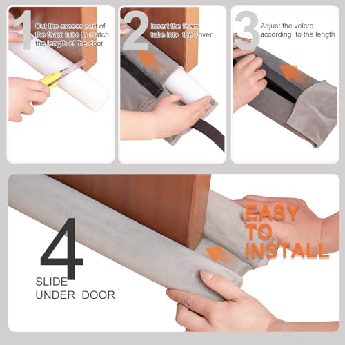 Under Door Draft Stopper 24-30" Adjustable Wind Stopper for Door & Window, Foam Door Sweep Air & Noise Blocker for Bottom of Doors Double Side Seal - Spandex Super Soft Grey - view 6