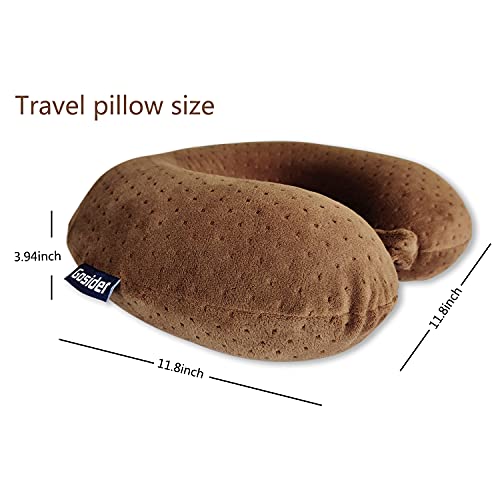 Memory Foam Travel Pillow, U Shape Neck Pillows, Brown - view 3