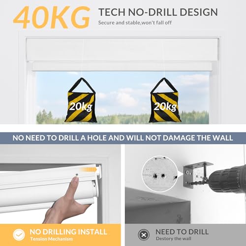 Motorized Roller Blinds with Remote, No Drill Smart Roller Shades for Indoor Windows, Blackout Linen Fabric Rechargeable Electric Blinds for Home, Office, Linen White, Custom Size - view 6