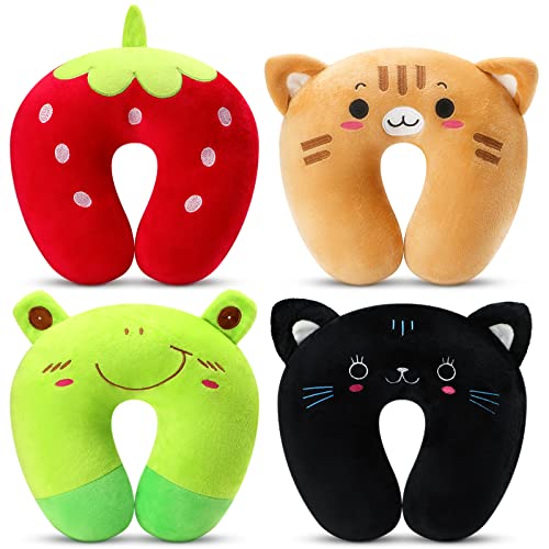 4 Pcs Kids Travel Neck Pillow, Cute Animal U Shaped Head Support