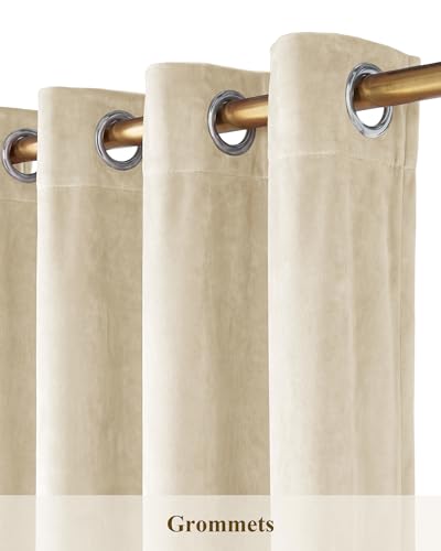 Beige Velvet Soundproof Light Dimming Curtains, W52 x L96, 2 Panels - view 2
