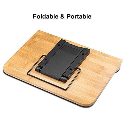 Bamboo Book Stand, Large Book Holder with 6 Adjustable Height, Foldable Cookbook Stand Desktop Document Holder for Kitchen & Office (13.4 x 9.3 Inch) - view 6