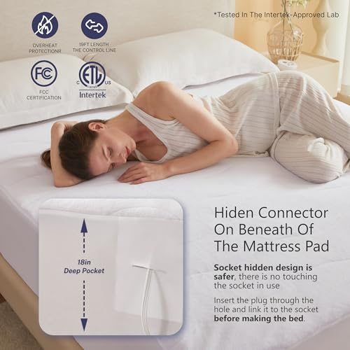 Electric Mattress Pad Queen Size Quilted Wave 10 Heat Settings & Dual Control with 12 Hour Auto Off,Deep Pocket Fits up to 18",Coral Fleece Bed Warmer,ETL Certified Machine Washable,60"x80" - view 4