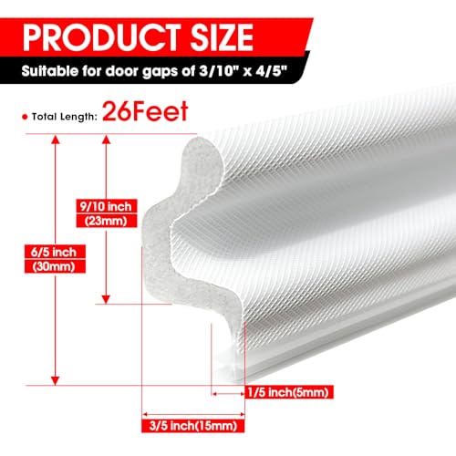 Extra Wide Kerf Door Weatherstripping for Door Frame Seal,New Upgrape V-Shaped Front Door Weather Stripping,Thicken Exterior Door Weatherstrip for Large Gap,White Soundproof Insulation Strip 26Ft - view 2