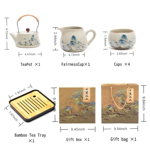 Chinese Gongfu Tea Set, 7-Piece Ceramic Set with Landscape Design, Travel Case, Spill-Proof Tray, Gift Box - view 2