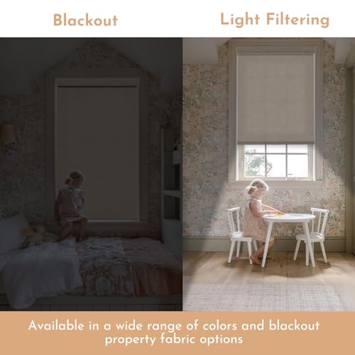Blackout Roller Shades for Windows,Cordless,Linen Fabric,Roller Blinds,Thermal Insulated Fabric UV Protection,Window Shades for Home,Office,Bedroom,Door,Blackout-Light Brown,Custom Now - view 3