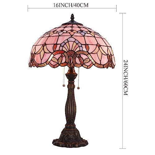 Tiffany Lamp Pink Stained Glass Baroque Bedside Table Lamp 24" - view 5