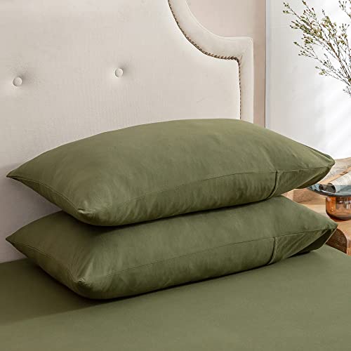 Jersey Knit Pillow Cases Solid Olive Green Standard - view 2
