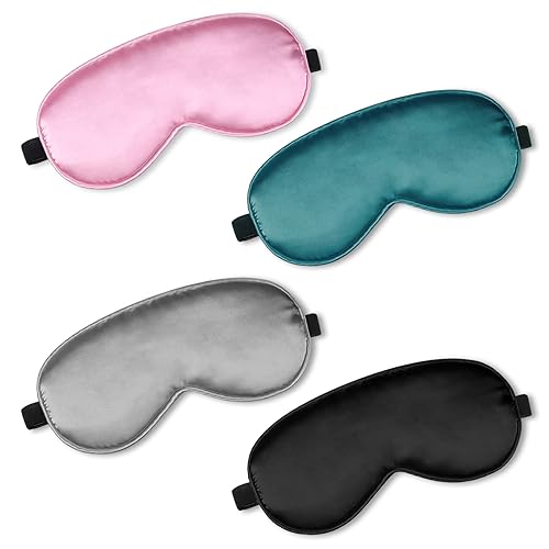 4 Pack Silk Sleep Eye Mask, Black, Grey, Dark Green, Pink