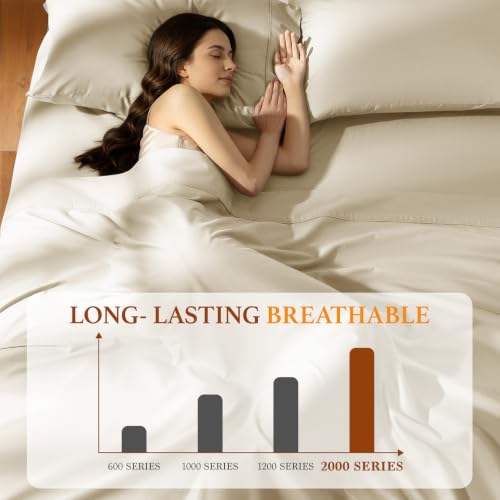 100% Egyptian Cotton Sheets Set, Luxury 2000 Series Egyptian Cotton Bed Sheets 4 PC, Long Staple,Silky Soft,Breathable & Cooling Sheets, 16" Deep Pocket(King, Beige) - view 4