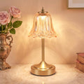 Cordless Table Lamp, Rechargeable Amber Glass Tulip Flower Touch Lamp